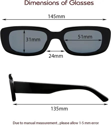 Miniatura 5 de 2 Pack Trendy Rectangle Sunglasses for Women Narrow Square Frame Shade 100% UV Blocking