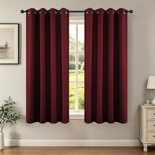 Miniatura 34 de Joydeco - Juego de 2 paneles de cortinas opacas de 63 pulgadas, 2 cortinas largas con aislamiento térmico burg, cortinas de oscurecimiento