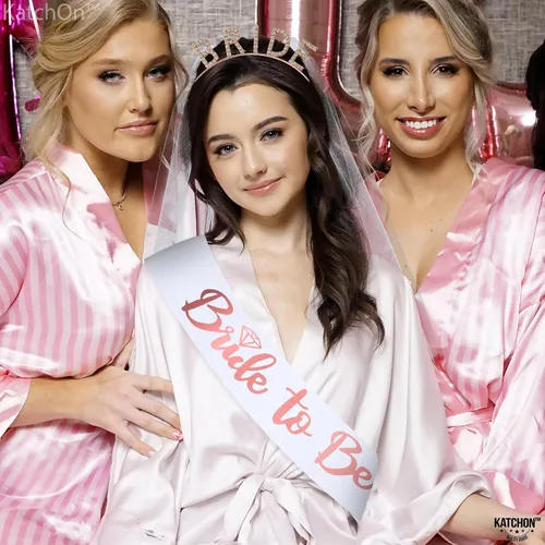 Miniatura 8 de KatchOn, Corona de novia de oro rosa y banda para la novia – Paquete de 2 Banda y diadema para novia Corona de novia para despedida de soltera