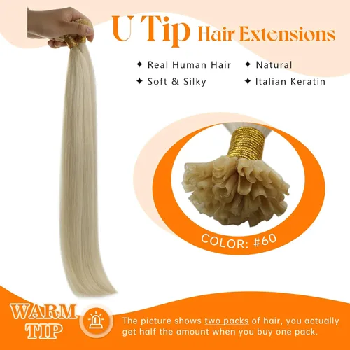 Miniatura 2 de Sunny Hair - Extensiones de cabello humano rubio U-tip, extensiones de cabello Remy, color rubio platinado, extensiones de cabello humano real, 22