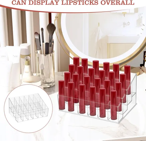 Miniatura 4 de MAQUITA Organizador de lápiz labial, 4 piezas, 24 ranuras, acrílico para lápiz labial, maquillaje, estuche organizador de exhibición, caja