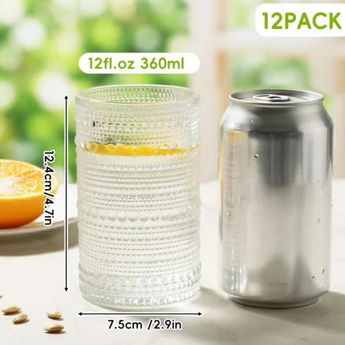Miniatura 3 de Moretoes Juego de Vasos para Beber Hobnail de 12, Vasos Altos de 12 Oz Transparentes con Relieve Embosado Estilo Boho, Vasos de Agua para Cocina