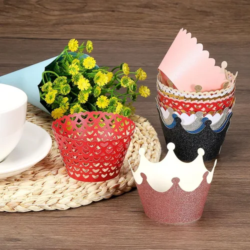 Miniatura 5 de PATIKIL Papel para envolver cupcakes, paquete de 50 tazas para hornear, decoración de ondas estándar para aniversario, cumpleaños, bodas y fiestas