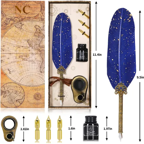 Miniatura 3 de NC Juego de bolígrafos de caligrafía de plumas, regalo ideal para vacaciones, cumpleaños y ocasiones especiales (azul)