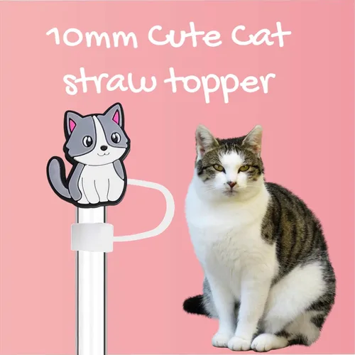 Miniatura 2 de 10 adornos de paja para gatos de 0.394 pulgadas, cubiertas de paja para vasos Stanley, accesorios divertidos y funcionales para los amantes
