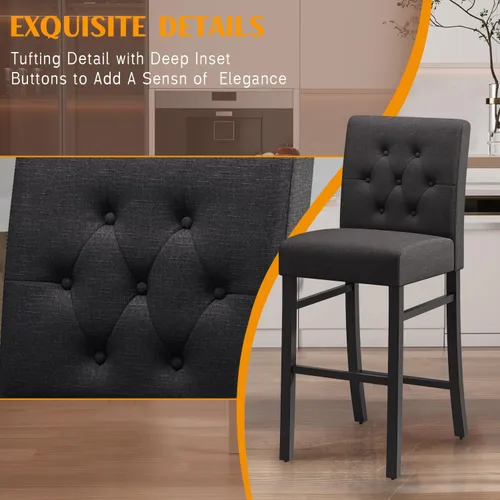 Miniatura 7 de Juego de 4 taburetes de bar de 30 pulgadas de altura de mostrador con respaldo de tela, sillas de bar modernas con altura de asiento, taburetes