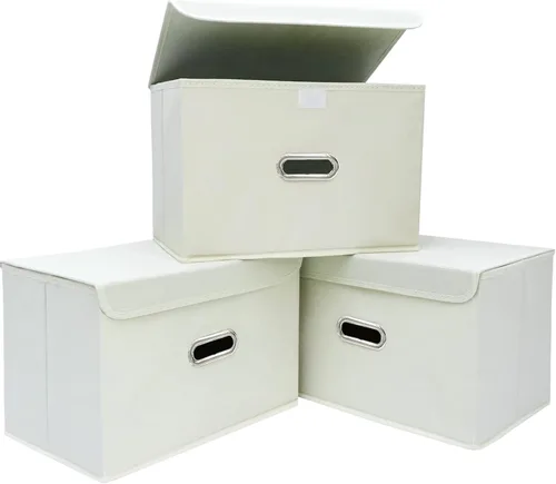 Miniatura 17 de Paquete de 1 Contenedores de Almacenamiento Plegables Grandes con Tapas, Cubos Organizadores de Almacenamiento de Tela para Estantes, Armario