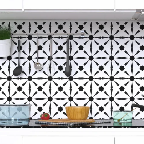 Miniatura 6 de WENMER Papel tapiz geométrico, 17.7 x 197 pulgadas, papel tapiz geométrico moderno para despegar y pegar, papel de contacto blanco y negro, papel