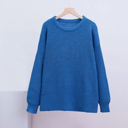 Miniatura 4 de Suéter de Punto de Manga Larga con Cuello Alto para Mujer, Tops básicos de Color sólido con Cuello Redondo