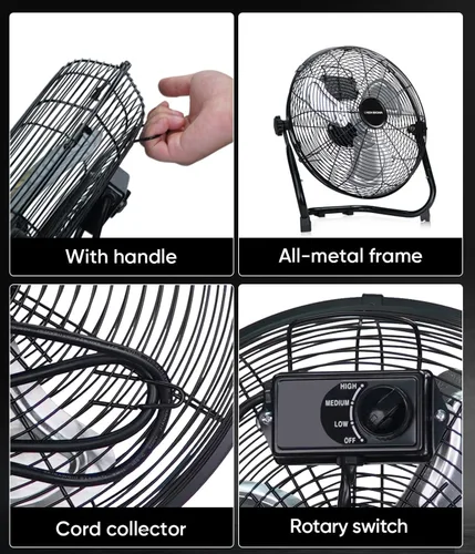 Miniatura 7 de KEN BROWN - Ventilador de piso de alta velocidad de 14 pulgadas, 3 velocidades, 360 °, ajustable, inclinable, potente flujo de aire para el hogar