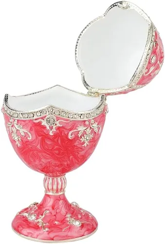 Miniatura 5 de QIFU QIFU3388-SP - Caja de baratijas esmaltada estilo huevo de Pascua rosa pintado a mano, regalo único para la familia (QIFU3388-SP)