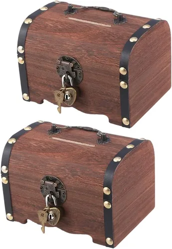 GANAZONO Caja de almacenamiento del tesoro vintage con cerradura y llave de madera del tesoro para adultos y niños, organizador decorativo de banco