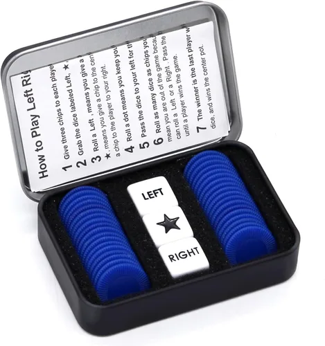 Miniatura 7 de Bilywey - Juego de dados izquierda-derecha-centro con 3 dados + 36 fichas negras (negro)