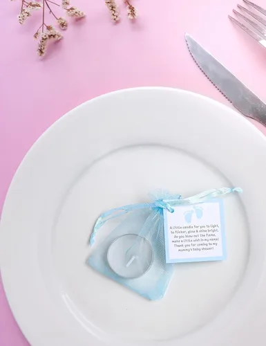 Miniatura 7 de Juego de 50 velas de té para recuerdos de fiesta de baby shower, recuerdos de bautizo para invitados, recuerdos de revelación de género de bebé Azul