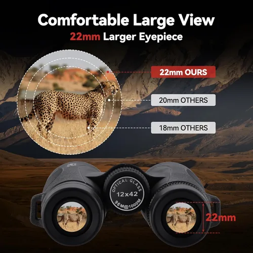 Miniatura 3 de Binoculares para adultos de alta potencia: 12x42 HD Zoom Binocular para observación de aves Caza - Potentes prismáticos ligeros impermeables
