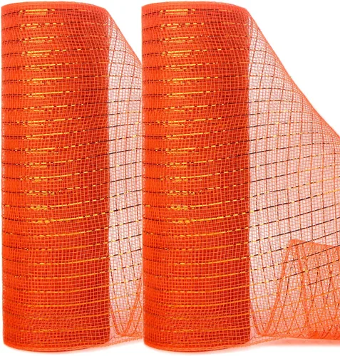 Miniatura 23 de Ribbli 2 rollos de cinta de malla roja, 10 pulgadas x 30 pies (10 yardas) cada rollo, rojo metálico con lámina ancha roja, uso para coronas