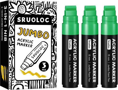 Miniatura 15 de SRUOLOC 3 Rotuladores Permanentes Jumbo Negros, Punta Ancha de 15mm de Grosor, Rotuladores de Pintura Acrílica Grandes para Pintura en Roca, Póster