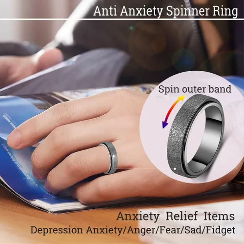 Miniatura 2 de Anillo de alivio de la ansiedad, anillo giratorio para aliviar el estrés, de acero inoxidable, anillo giratorio para mujeres, hombres, unisex