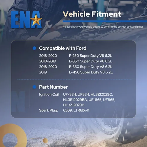 Miniatura 7 de ENA Juego de 8 bobinas de encendido izquierda y derecha con 16 bujías de iridio compatibles con Ford E-350 E-450 2018 2019 F-250 F-350 2018 2019