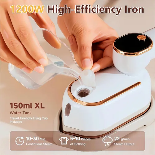Miniatura 6 de Vaporizador de viaje, vaporizador portátil de 1200 W para ropa, calentamiento rápido de 10 segundos, plancha a vapor para ropa con LED, mango