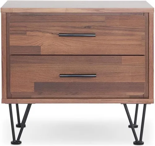 Miniatura 6 de Acme Deoss Mesita de noche rectangular de madera con 2 cajones con patas en forma de V en nogal