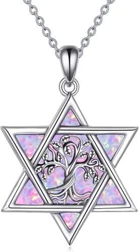 Miniatura 8 de YFN Collar de estrella de David de plata de ley, concha de abulón, árbol de la vida, joyería judía, regalos para mujeres y hombres