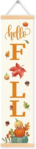 Miniatura 10 de Pancartas con texto en inglés «Happy Fall Y'all», pancarta de otoño para exteriores, decoración de cosecha de calabaza, decoraciones de Acción