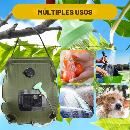 Miniatura 3 de Bolsa de ducha solar Bolsa de ducha solar de 5 galones/20L de calefacción solar Manguera extraíble Cabezal de ducha intercambiable de Verde