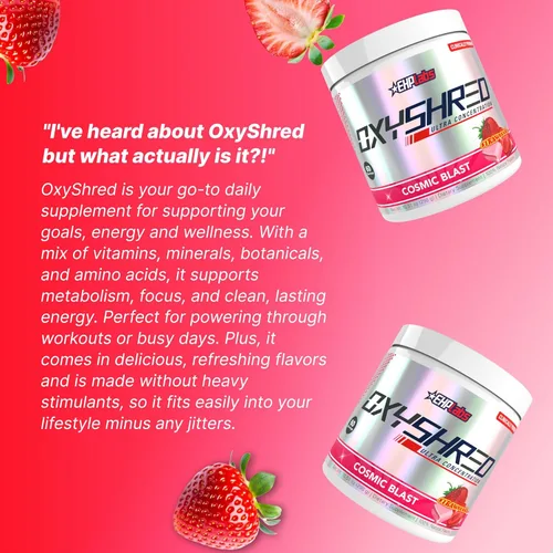 Miniatura 5 de EHP Labs OxyShred Polvo de Pre Entrenamiento - Polvo de preentrenamiento con L Glutamina y Acetil L Carnitina, Bebida Energizante - Cosmic Blast, 60