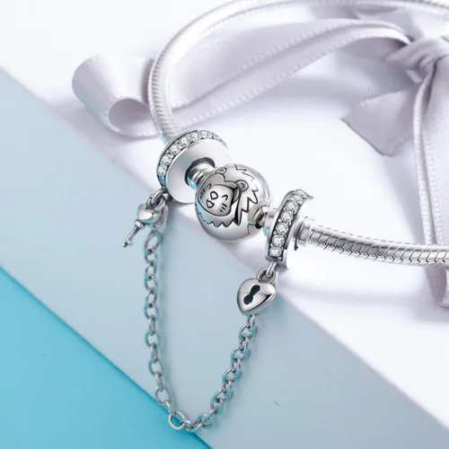 Miniatura 4 de Cadena de seguridad de plata de ley 925 con dije de amor, corazón, flor, copo de nieve, arco de copo de nieve, cierre de cristal de circonita