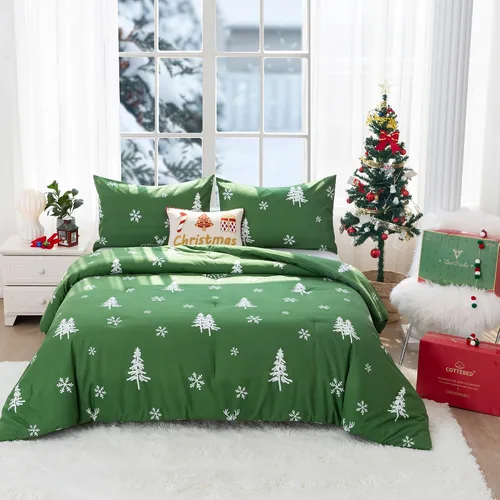 Miniatura 58 de COTTEBED Juego de edredón ultrasuave para cama King, para uso en todas las estaciones, peso ligero con microfibra de algodón lavado cálida y Verde