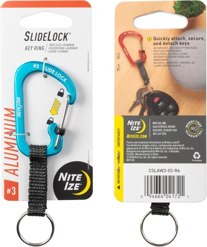 Miniatura 10 de Nite Ize SlideLock Llavero, Llavero Mosquetón con Bloqueo de Aluminio con Correa, Azul