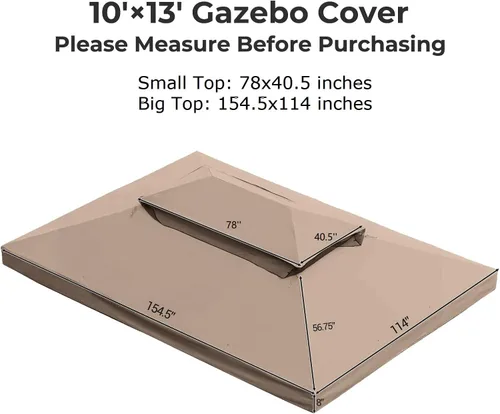 Miniatura 2 de Grand Patio Toldo de repuesto para cenador de exteriores de 10 x 13 pies, toldo de poliéster PA de doble nivel, toldo de refugio anti-UV con red