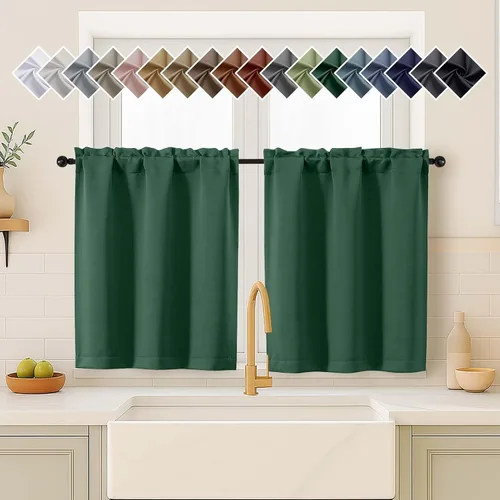 Miniatura 208 de OVZME Cortinas opacas turquesa para tratamiento de ventanas pequeñas, cortinas cortas con bloqueo de luz para ventana de cocina sobre el fregadero