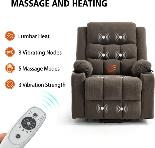 Miniatura 4 de Ketaiyou Electric Power Lift Recliner Chair Sofa with Massage and Heat for Elderly, USB and Type-C Ports, Cup Holders, Infinite Position