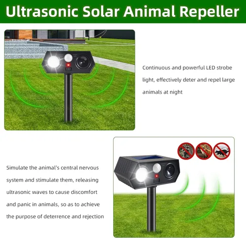Miniatura 4 de Paquete de 4 repelentes solares ultrasónicos de animales para exteriores, dispositivos solares de disuasión de osos con sensor de movimiento