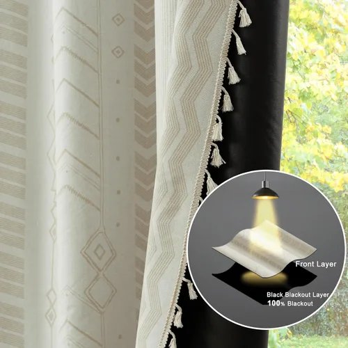 Miniatura 5 de Cortinas Boho ColorBird Beige Crema opacas, 2 paneles de 63 pulgadas de largo, tratamiento para ventanas con aislamiento térmico, estampado