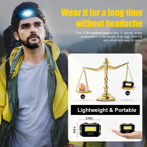 Miniatura 4 de Paquete de 8 faros LED para adultos y niños, 1.1 onzas/1.09 oz, lámpara de inundación COB ultra brillante con 3 modos, 24 pilas AAA, linterna