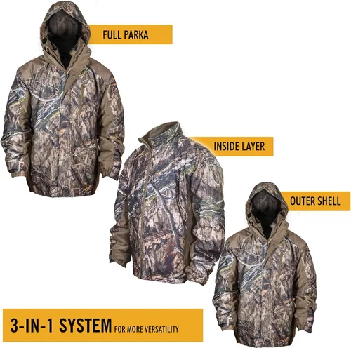 Miniatura 3 de Hot Shot Parka de caza de camuflaje 3 en 1 para hombre, impermeable, capucha extraíble, versatilidad durante todo el año