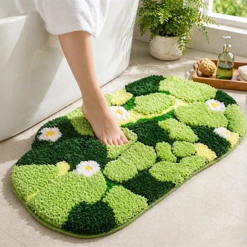 Alfombra de baño de musgo, tapete de baño verde con microfibra absorbente y respaldo antideslizante, decoración estética Cottagecore para baño,