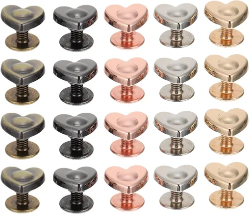 EXCEART 20 remaches con forma de corazón para pies de bolso, decoración de cuero para manualidades, puntas de cabeza plana con tornillos para bolsa