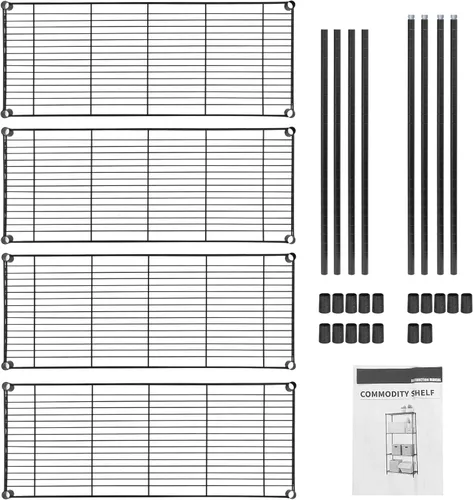 Miniatura 9 de SUPER DEAL Estantería de alambre de almacenamiento resistente de 4 estantes negros para restaurante, garaje, despensa, cocina, estante de garaje
