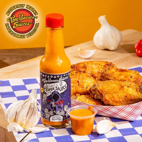 Miniatura 4 de Torchbearer Sauces Salsa de Garlic Reaper, 5 onzas – Carolina Reaper Peppers – Todo natural, vegano, sin extractos, fabricado en Estados Unidos