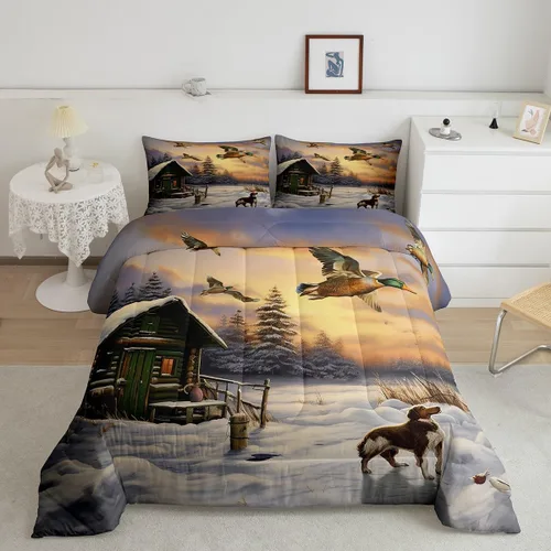 Miniatura 32 de Feelyou Juego de edredón de caza de patos para niñas y niños, edredón de patos de malardo, juego de ropa de cama de caza y pesca, juego de edredón