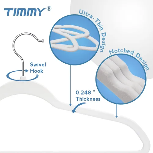 Miniatura 3 de TIMMY Perchas de terciopelo antideslizantes – Traje y abrigo (paquete de 50) Perchas ultrafinas que ahorran espacio y resisten hasta 10 libras