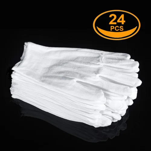 Miniatura 4 de 12 pares de guantes de algodón blancos para servir, inspección, disfraz - Guantes de tela para manos secas, eccema, SPA hidratante (12 pairs)