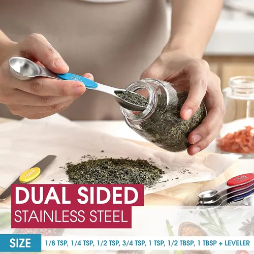 Miniatura 3 de Spring Chef Juego de 8 cucharas medidoras magnéticas de acero inoxidable multicolor con nivelador, cucharadita de metal anidable y cucharadas Varios