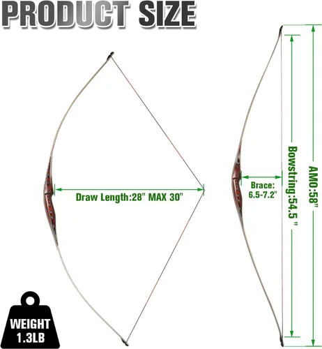 Miniatura 2 de Arco recurvo laminado de 58 pulgadas, arco de caza americano, 20-60 libras