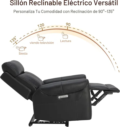 Miniatura 4 de KISLOT Silla reclinable de cuero para adultos, abrazador de pared, RV reclinable con puertos de carga USB, sofá reclinable de energía eléctrica