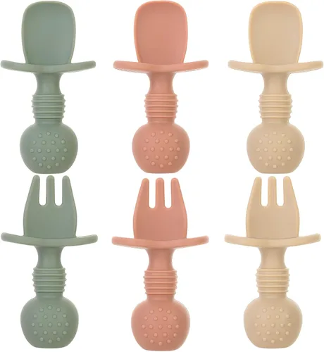 Miniatura 10 de Eascrozn Juego de Cucharas y Tenedores de Alimentación para Bebés, Paquete de 6 Utensilios de Silicona para Niños Pequeños de Primera Etapa